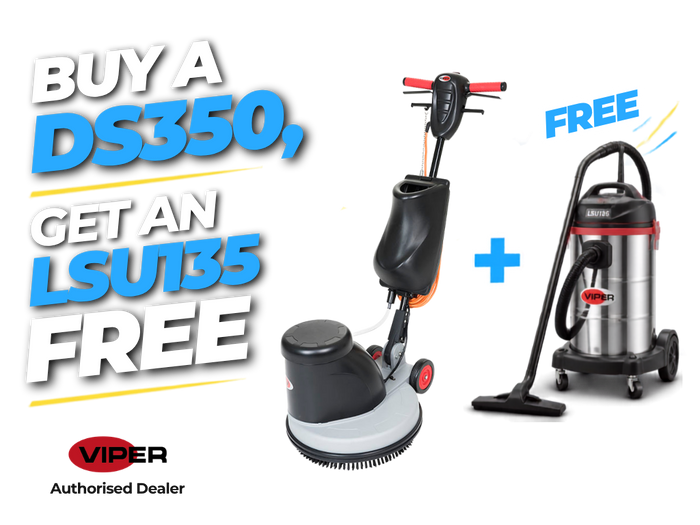 Viper DS350 dual speed single disc machine with free LSU135 wet and dry vacuum